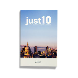 A book cover of 'just10: God's Timeless Values for Life Today' by J.John.